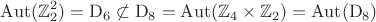 $$\operatorname{Aut}(\mathbb{Z}_2^2)=\mathrm{D}_6\not\subset\mathrm{D}_8=\operatorname{Aut}(\mathbb{Z}_4\times\mathbb{Z}_2)=\operatorname{Aut}(\mathrm{D}_8)$$
