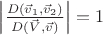$\left|\frac{D(\vec{v}_1,\vec{v}_2)}{D(\vec{V},\vec{v})}\right|=1$