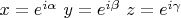 $x=e^{i\alpha}\ 
y=e^{i\beta}\ 
z=e^{i\gamma} $
