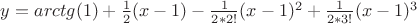 $% MathType!MTEF!2!1!+-
% feaafiart1ev1aaatCvAUfeBSjuyZL2yd9gzLbvyNv2CaerbuLwBLn
% hiov2DGi1BTfMBaeXatLxBI9gBaerbd9wDYLwzYbItLDharqqtubsr
% 4rNCHbGeaGqiVu0Je9sqqrpepC0xbbL8F4rqqrFfpeea0xe9Lq-Jc9
% vqaqpepm0xbba9pwe9Q8fs0-yqaqpepae9pg0FirpepeKkFr0xfr-x
% fr-xb9adbaqaaeGaciGaaiaabeqaamaabaabaaGcbaGaamyEaiabg2
% da9iaadggacaWGYbGaam4yaiaadshacaWGNbGaaiikaiaaigdacaGG
% PaGaey4kaSYaaSaaaeaacaaIXaaabaGaaGOmaaaacaGGOaGaamiEai
% abgkHiTiaaigdacaGGPaGaeyOeI0YaaSaaaeaacaaIXaaabaGaaGOm
% aiaacQcacaaIYaGaaiyiaaaacaGGOaGaamiEaiabgkHiTiaaigdaca
% GGPaWaaWbaaSqabeaacaaIYaaaaOGaey4kaSYaaSaaaeaacaaIXaaa
% baGaaGOmaiaacQcacaaIZaGaaiyiaaaacaGGOaGaamiEaiabgkHiTi
% aaigdacaGGPaWaaWbaaSqabeaacaaIZaaaaaaa!57EB!
\[
y = arctg(1) + \frac{1}{2}(x - 1) - \frac{1}{{2*2!}}(x - 1)^2  + \frac{1}{{2*3!}}(x - 1)^3 
\]
$