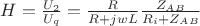 $H = \frac{U_{2}}{U_{q}} = \frac{R}{R + jwL} \frac{Z_{AB}}{R_{i} + Z_{AB}}$