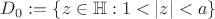 $D_0:=\{z\in {\Bbb H}: 1<|z|<a\}$