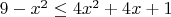 $\[9 - {x^2} \le 4{x^2} + 4x + 1\]$