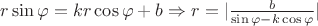 $r\sin\varphi = kr\cos\varphi + b \Rightarrow r = |\frac{b}{\sin\varphi-k\cos\varphi}|$