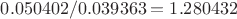 $ 0.050402 / 0.039363 = 1.280432$ $ 0.050402 / 0.039363 = 1.280432$