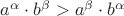 $то тогда a^{\alpha}\cdot{b^{\beta}}>a^{\beta}\cdot{b^{\alpha}}$