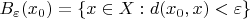 $B_{\varepsilon}(x_0)=\{x\in X:d(x_0,x)<\varepsilon\}$