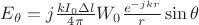 $E_{\theta}=j\frac{kI_{0}\Delta l}{4\pi}W_{0}\frac{e^{-jkr}}{r}\sin\theta$