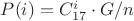 $P(i) ={ C_{17}^i \cdot G} / n $