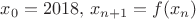 $x_0=2018, \, x_{n+1}=f(x_n)$