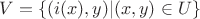 $V = \left\lbrace ( i(x),y ) | (x,y) \in U \right\rbrace$ $V = \left\lbrace ( i(x),y ) | (x,y) \in U \right\rbrace$