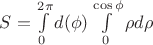 $S=\int\limits_{0}^{2\pi}d(\phi)\int\limits_{0}^{\cos\phi}\rho d\rho$
