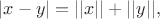 $|x-y|=||x||+||y||,$