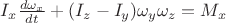 $I_x\frac{d\omega_x}{dt}+(I_z-I_y)\omega_y\omega_z=M_x$