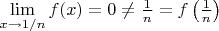 $\lim\limits_{x\to 1/n}f(x)=0\neq\frac{1}{n}=f\left(\frac{1}{n}\right)$