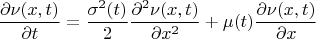 $$
\frac{\partial \nu(x,t)}{\partial t}=\frac{\sigma^2(t)}2 \frac{\partial^2 \nu(x,t)}{\partial x^2}+\mu(t) \frac{\partial \nu(x,t)}{\partial x}
$$