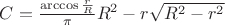 $C=\frac{\arccos \frac{r}{R}}{\pi}R^2 - r \sqrt{R^2-r^2}$
