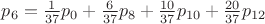 $p_{6}=\frac{1}{37}p_{0}+\frac{6}{37}p_{8}+\frac{10}{37}p_{10}+\frac{20}{37}p_{12}$