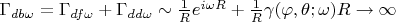 $\Gamma_{db\omega}=\Gamma_{df\omega}+\Gamma_{dd\omega}\sim\frac{1}{R} e^{ i \omega R}+ \frac{1}{R} \gamma(\varphi,\theta; \omega) R\to\infty$
