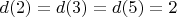 $d(2)=d(3)=d(5)=2$