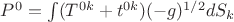$P^{0}=\int\limits(T^{0k}+t^{0k})(-g)^{1/2}dS_{k}$