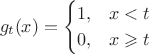 $$
g_t(x)=\begin{cases}1, & x<t\cr 0, & x\geqslant t\end{cases}
$$