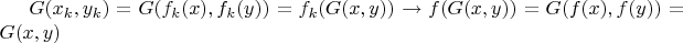 $G(x_k,y_k)=G(f_k(x),f_k(y))=f_k(G(x,y))\to f(G(x,y))=G(f(x),f(y))=G(x,y)$