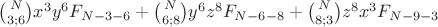 $\binom N{3;6}x^3y^6F_{N-3-6} + \binom N{6;8}y^6z^8F_{N-6-8} + \binom N{8;3}z^8x^3F_{N-9-3}$