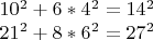 $10^2 + 6*4^2 = 14^2$

$21^2 + 8*6^2 = 27^2$