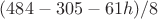 $(484-305-61h)/8$
