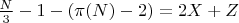 $\frac{N}{3} - 1 - (\pi(N) - 2) = 2X + Z$