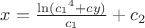 $\[x = \frac{{\ln ({c_1}^4 + cy)}}{{{c_1}}} + {c_2}\]$