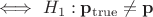 $\iff H_1: \mathbf{p}_{\mathrm{true}} \neq \mathbf{p}$ $\iff H_1: \mathbf{p}_{\mathrm{true}} \neq \mathbf{p}$