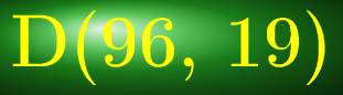 $\tikz[scale=1.5, transform shape, font=\fontsize{11}\selectfont, black!70!]{
\node at (4.79,10)[shading=ball,ball color=green!70!violet!100!, white] {\color{yellow}\Huge\textbf{D(96, 19)}}
}$