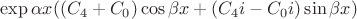 $\exp{\alpha x}((C_4 +C_0)\cos{\beta x} +(C_4 i - C_0 i)\sin{\beta x})$