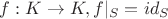$f:K \to K, f|_S = id_S$