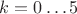 $k=0\ldots 5$