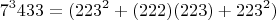 $$7^3433=(223^2+(222)(223)+223^2)$$