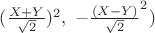 $(\frac{X+Y}{\sqrt{2}})^2, \ -\frac{(X-Y)}{\sqrt{2}}^2)$