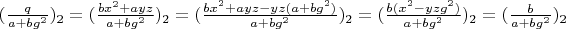 $(\frac{q}{a+b g^2})_2=(\frac{b x^2+a y z}{a+b g^2})_2=(\frac{b x^2+a y z-y z (a+b g^2)}{a+b g^2})_2=(\frac{b (x^2-y z g^2)}{a+b g^2})_2=(\frac{b}{a+b g^2})_2$