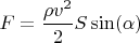 $F=\dfrac{\rho v^2}{2}S \sin (\alpha)$