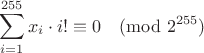 $$\sum_{i=1}^{255} x_i\cdot i! \equiv 0\pmod{2^{255}}$$