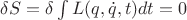 $\delta S=\delta \int{ L(q,\dot{q},t) dt }=0$