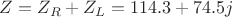 $Z= Z_R+ Z_L=114.3+ 74.5j$