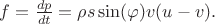 $f=\frac{dp}{dt}=\rho s\sin(\varphi) v(u-v).$