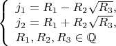 $$\left\{
\begin{array}{lcl}
 j_1=R_1-R_2\sqrt{R_3},\\
 j_2=R_1+R_2\sqrt{R_3},\\
 R_1,R_2,R_3\in\mathbb{Q}
\end{array}
\right.$$