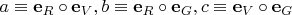 $\[a \equiv {\mathbf{e}}_R  \circ {\mathbf{e}}_V ,b \equiv {\mathbf{e}}_R  \circ {\mathbf{e}}_G ,c \equiv {\mathbf{e}}_V  \circ {\mathbf{e}}_G \]$