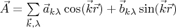 $\[\vec A = \sum\limits_{\vec k,\lambda }^{} {{{\vec a}_{k\lambda }}\cos (\vec k\vec r) + {{\vec b}_{k\lambda }}\sin (\vec k\vec r)} \]$