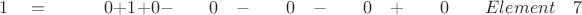 $ \quad \quad 1 \quad = \quad \quad \quad 0  +  1 +  0  -  \quad \quad 0 \quad - \quad \quad 0 \quad - \quad \quad 0 \quad + \quad \quad 0 \quad \quad Element \quad 7 $