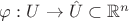 $\varphi: U \to \hat U \subset \mathbb{R}^n$
